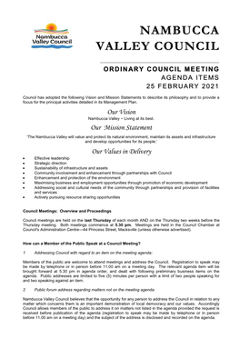Ordinary Council Meeting Agenda Items 25 February 2021