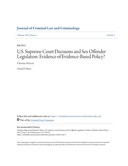 US Supreme Court Decisions and Sex Offender Legislation