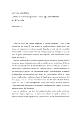 Lacreme Napulitane. Cinema E Canzone Dagli Anni Trenta Agli Anni Ottanta Del XX Secolo