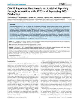 COX5B Regulates MAVS-Mediated Antiviral Signaling Through Interaction with ATG5 and Repressing ROS Production
