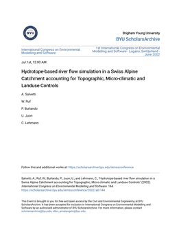 Hydrotope-Based River Flow Simulation in a Swiss Alpine Catchment Accounting for Topographic, Micro-Climatic and Landuse Controls