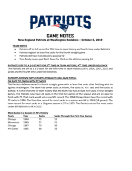 Patriots at Philadelphia Game Notes