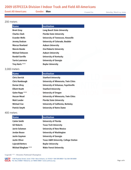 2009 USTFCCCA Division I Indoor Track and Field All-Americans