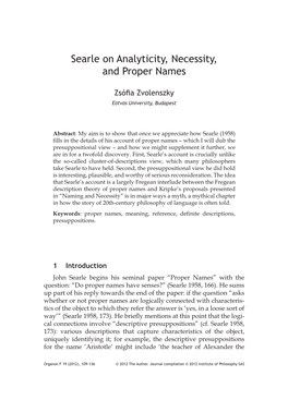 Searle on Analyticity, Necessity, and Proper Names