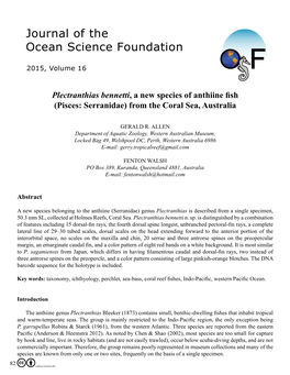 Plectranthias Bennetti, a New Species of Anthiine Fish (Pisces: Serranidae) from the Coral Sea, Australia