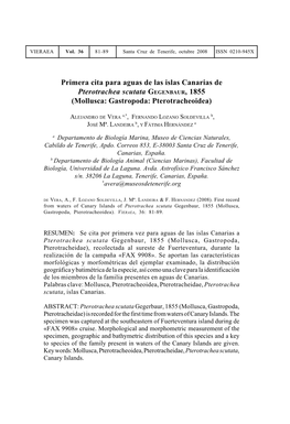 Primera Cita Para Aguas De Las Islas Canarias De Pterotrachea Scutata GEGENBAUR, 1855 (Mollusca: Gastropoda: Pterotracheoidea)