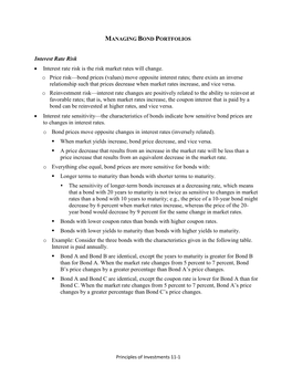 Interest Rate Risk • Interest Rate Risk Is the Risk Market Rates Will Change. O