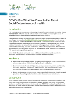 COVID-19 – What We Know So Far About… Social Determinants of Health