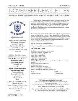 November 2015 November Newsletter Our Lady of Wisdom C.S