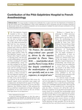Contribution of the Pitié-Salpêtrière Hospital to French Anesthesiology
