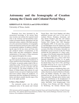 Astronomy and the Iconography of Creation Among the Classic and Colonial Period Maya