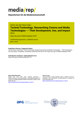 Technē/Technology. Researching Cinema and Media Technologies ­– Their Development, Use, and Impact 2014
