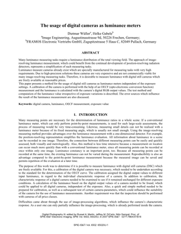 The Usage of Digital Cameras As Luminance Meters [6502-29]