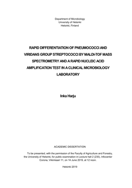 Rapid Differentiation of Pneumococci