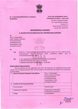 Arasampalayam Village,Kinathukadavu Taluk, Coimbatore District- Issue of Environmental Clearance - Reg