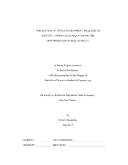 Application of Data Envelopment Analysis to Identify Undervalued Equities on the Dow Jones Industrial Average