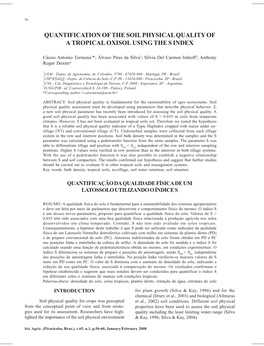 Quantification of the Soil Physical Quality of a Tropical Oxisol Using the S Index