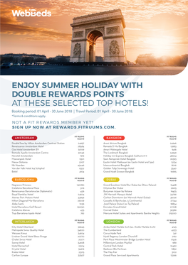 ENJOY SUMMER HOLIDAY with DOUBLE REWARDS POINTS at THESE SELECTED TOP HOTELS! Booking Period: 01 April - 30 June 2018 | Travel Period: 01 April - 30 June 2018