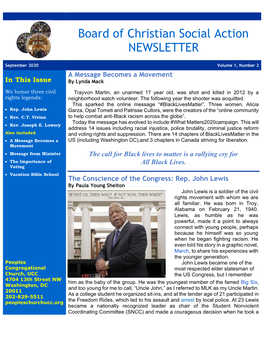 Board of Christian Social Action NEWSLETTER