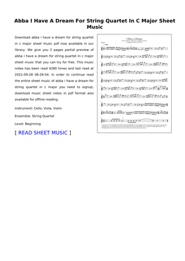 Abba I Have a Dream for String Quartet in C Major Sheet Music