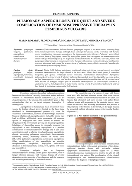 Pulmonary Aspergillosis, the Quiet and Severe Complication of Immunosuppressive Therapy in Pemphigus Vulgaris