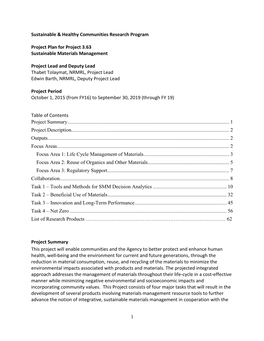 SHC Project 3.63 Sustainable Materials Management Project Plan