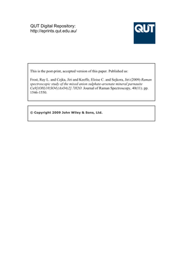 Raman Spectroscopic Study of the Mixed Anion Sulphate-Arsenate Mineral Parnauite Cu9[(OH)10|SO4|(Aso4)2].7H2O