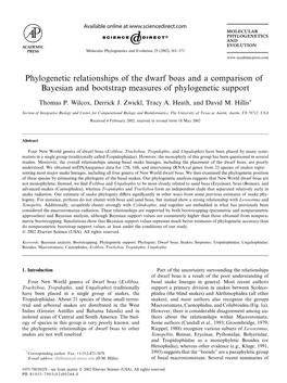 Phylogenetic Relationships of the Dwarf Boas and a Comparison of Bayesian and Bootstrap Measures of Phylogenetic Support