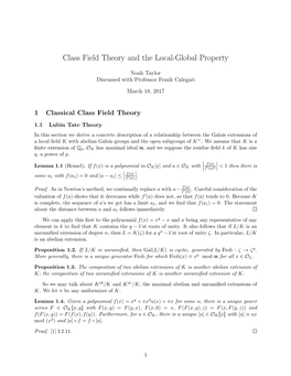 Class Field Theory and the Local-Global Property