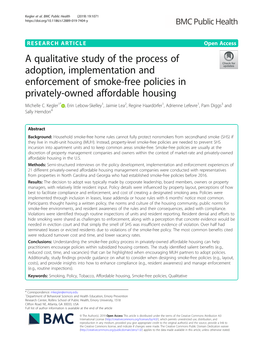 A Qualitative Study of the Process of Adoption, Implementation and Enforcement of Smoke-Free Policies in Privately-Owned Affordable Housing Michelle C