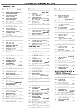 List of Polling Stations May 2019 Harrow East