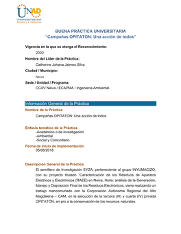 BUENA PRÁCTICA UNIVERSITARIA “Campañas OPITATON: Una Acción De Todos”