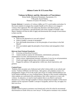 Lesson: Violence in History and the Alternative of Nonviolence