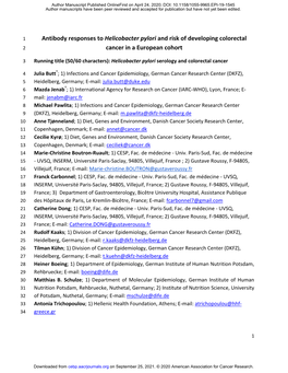 Antibody Responses to Helicobacter Pylori and Risk of Developing Colorectal Cancer in a European Cohort