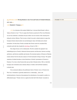 Moving Zionism to Asia: Texts and Tactics of Colonial Settlement, Formatted: Font: Bold