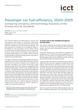 Passenger Car Fuel-Efficiency, 2020–2025 Comparing Stringency and Technology Feasibility of the Chinese and US Standards