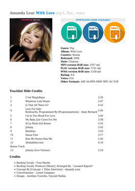 Amanda Lear with Love Mp3, Flac, Wma