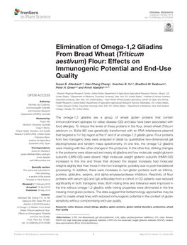 Elimination of Omega-1,2 Gliadins from Bread Wheat (Triticum Aestivum) Flour: Effects on Immunogenic Potential and End-Use Quality