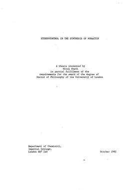 Stereocontrol in the Synthesis of Nonactin A