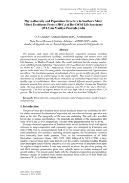 Phyto-Diversity and Population Structure in Southern Moist Mixed Deciduous Forest (3B/C2) of Bori Wild Life Sanctuary (WLS) in Madhya Pradesh, India