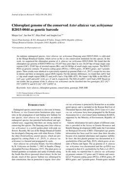 Chloroplast Genome of the Conserved Aster Altaicus Var. Uchiyamae B2015-0044 As Genetic Barcode