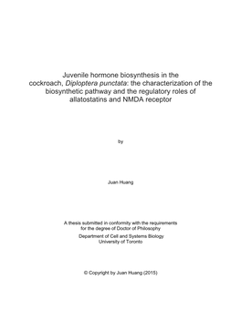 Juvenile Hormone Biosynthesis in the Cockroach, Diploptera