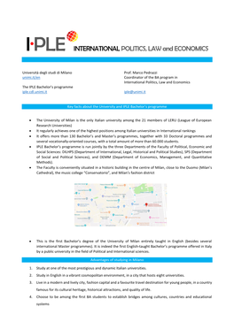 Università Degli Studi Di Milano Unimi.It/En the IPLE Bachelor's