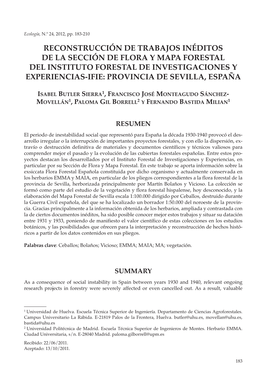 Reconstrucción De Trabajos Inéditos De La Sección De Flora Y Mapa Forestal Del Instituto Forestal De Investigaciones Y Experiencias-Ifie: Provincia De Sevilla, España