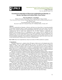 Essential Oil Composition of Hypericum Uniglandulosum Hausskn