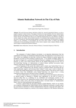 Islamic Radicalism Network in the City of Palu