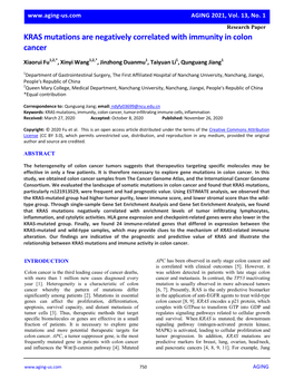 KRAS Mutations Are Negatively Correlated with Immunity in Colon Cancer