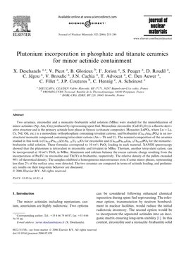 Plutonium Incorporation in Phosphate and Titanate Ceramics for Minor Actinide Containment