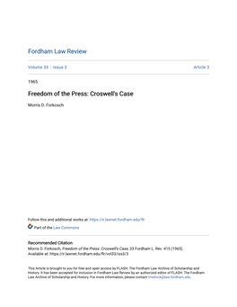 Freedom of the Press: Croswell's Case