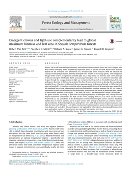 Emergent Crowns and Light-Use Complementarity Lead to Global Maximum Biomass and Leaf Area in Sequoia Sempervirens Forests ⇑ Robert Van Pelt A,B, , Stephen C